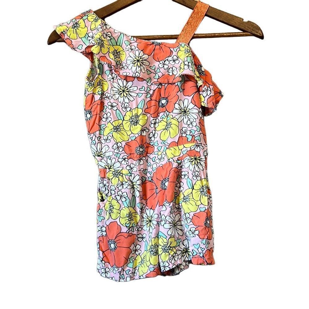 Cat Jack Girls Floral One Shoulder Ruffle Romper Size S 6 6x Summer